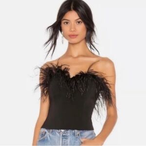 LPA AIDA Ostrich Feather Strapless Corset Top Black Women’s Size XS Revolve